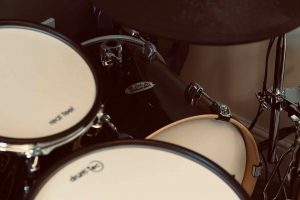 Mesh drum heads on a Pearl A-to-E drum kit