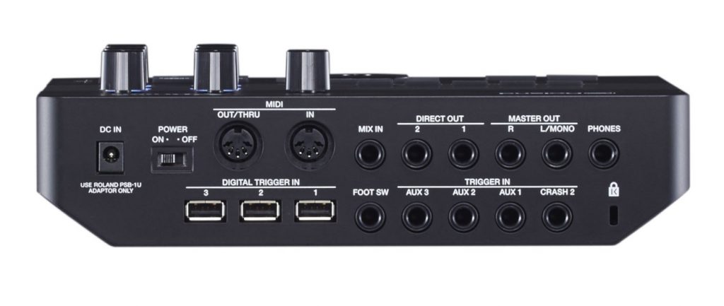 The rear panel of the TD-27 module, showing 3x digital inputs, 4x additional trigger inputs, plus other IO