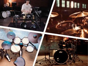 a grid showing two different electronic drums and two different acoustic drums