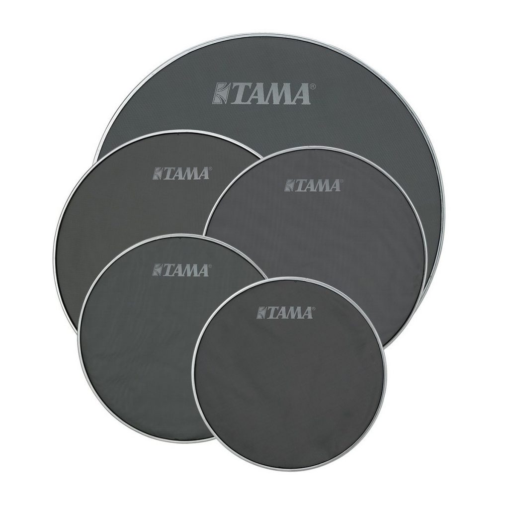 The Tama mesh drum head range comes in black with the TAMA logo at the top