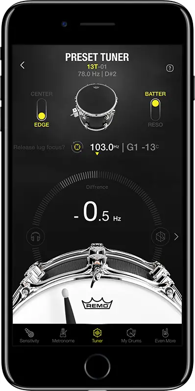 Drumtune PRO uses your phone's microphone to help you tune your drums. It offers multiple presets so you can quickly tune up your drums to suit different genres and applications.