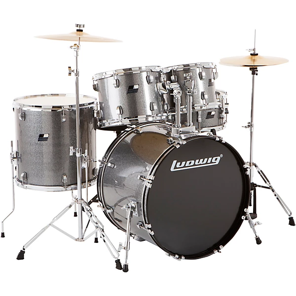 Ludwig BackBeat beginner drum kit in  silver sparkle, with one crash and hi-hats
