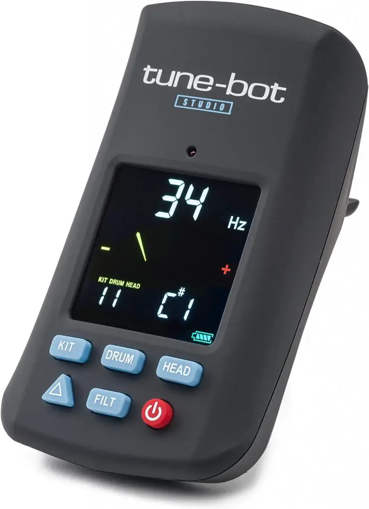 The Tune-Bot is a clip on drum tuner that can simplify drum tuning. It stores up to 5 kit presets so you can quickly tune up your kit in different ways.