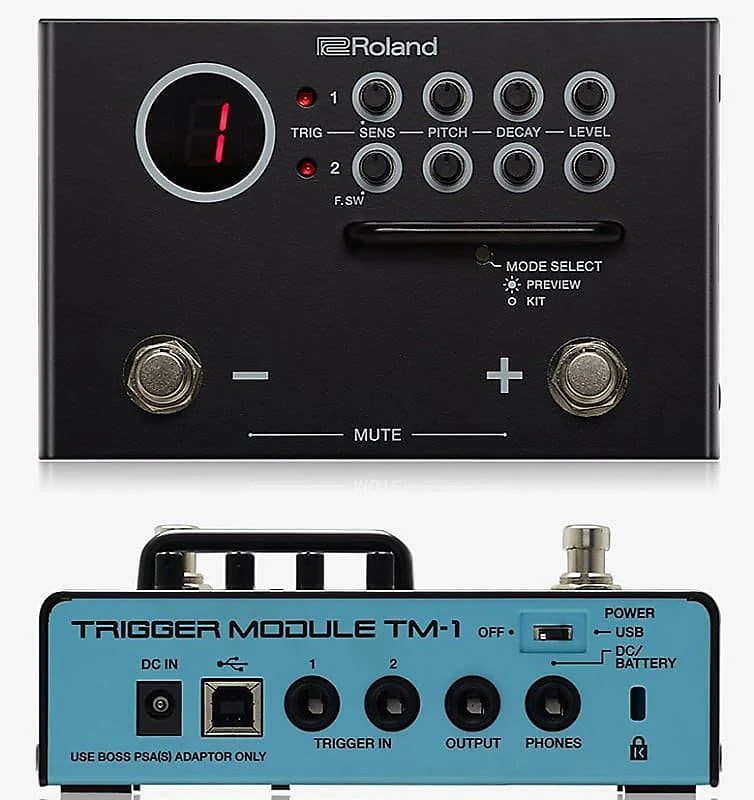 Roland TM-1 showing the top panel and trigger I/O