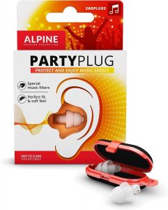 A pair of Alpine PartyPlug ear plugs with box and carry case